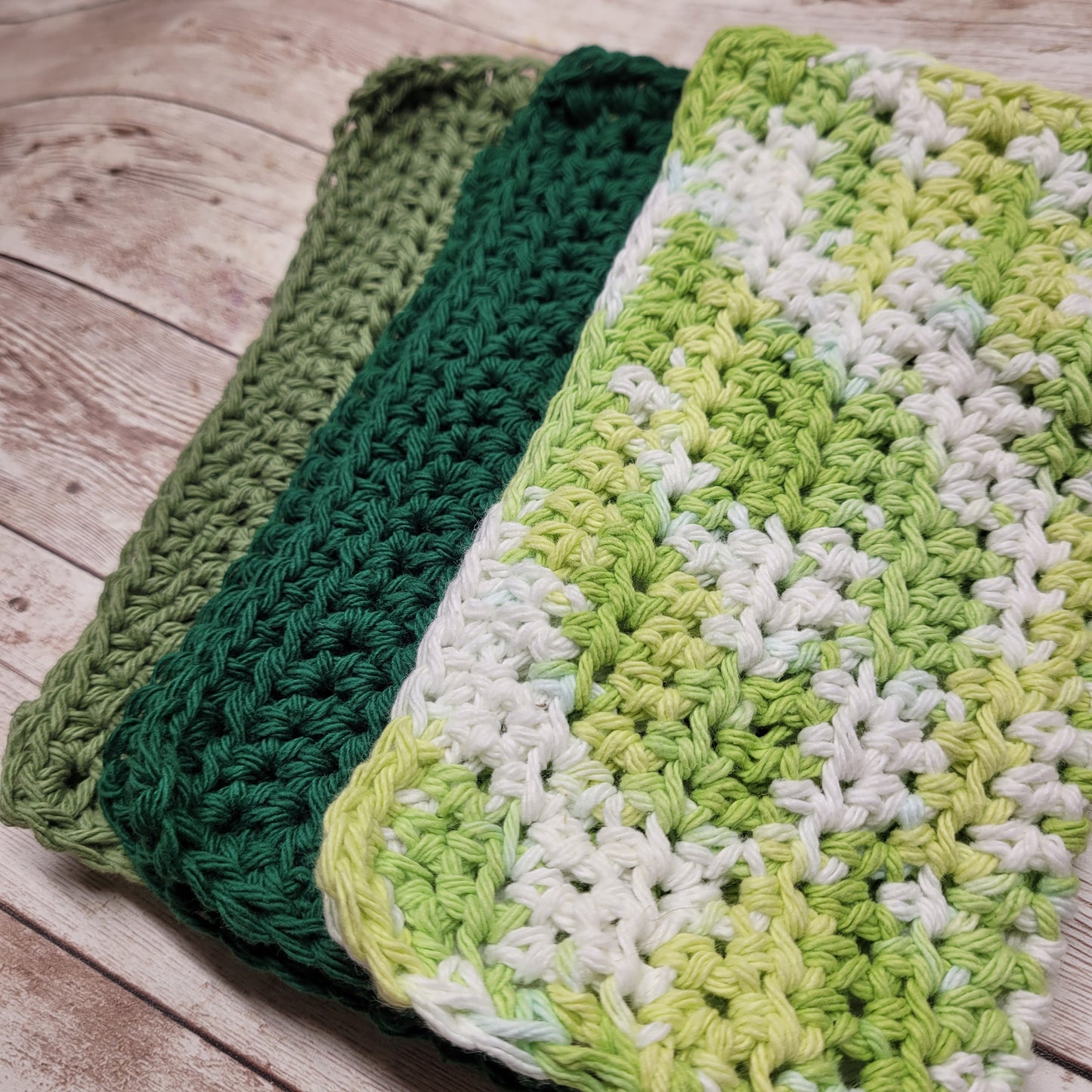 Set of 3 Cotton Washcloths - Shades of Green