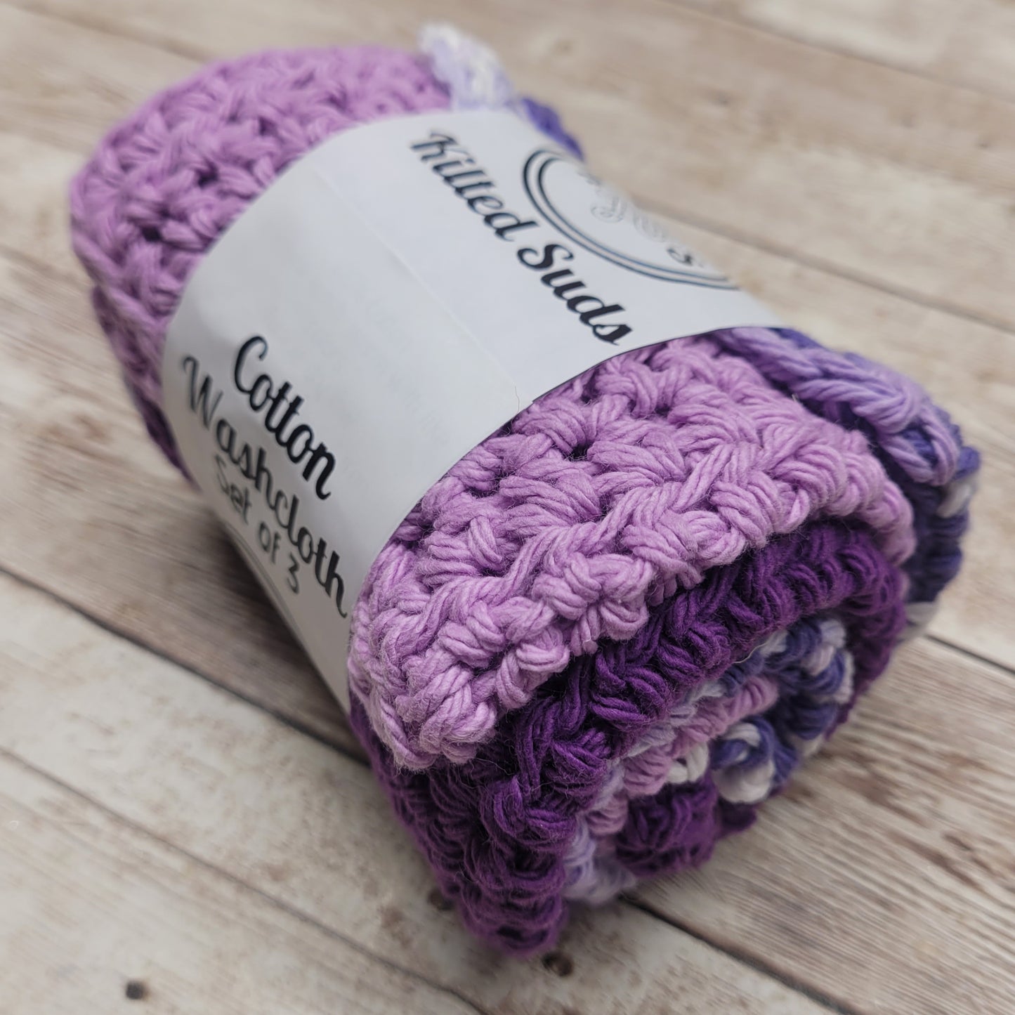 Set of 3 Cotton Washcloths - Shades of Purple