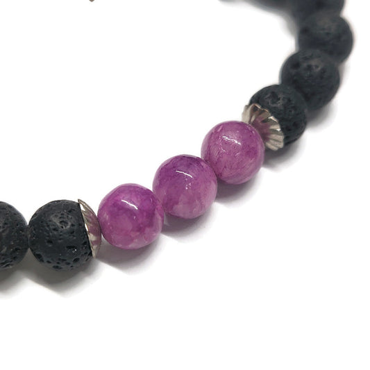 Lava Stone Aromatherapy Bracelet with Purple Quartz Agate