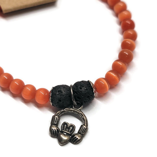 Lava Stone Aromatherapy Bracelet with Claddagh - Multiple Colors