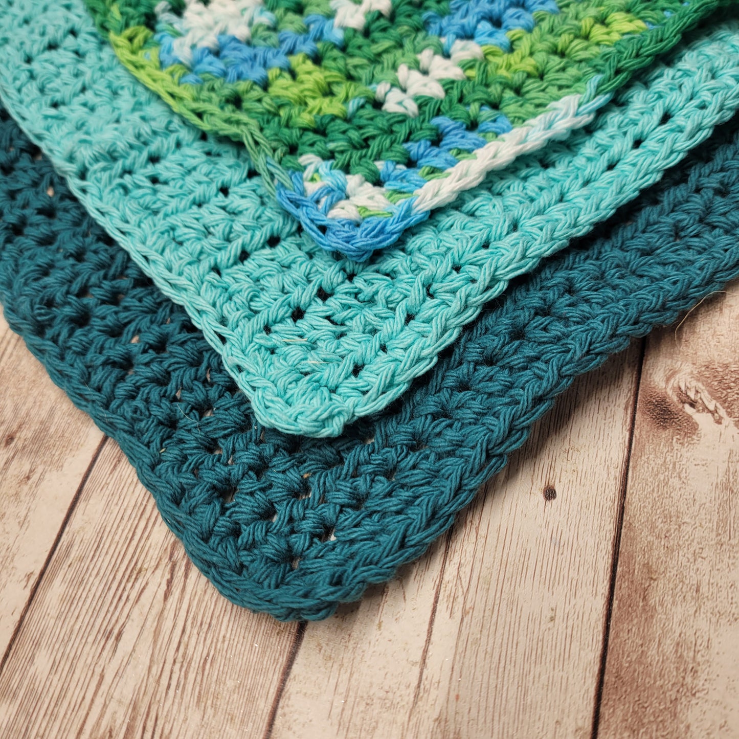 Set of 3 Cotton Washcloths - Teals